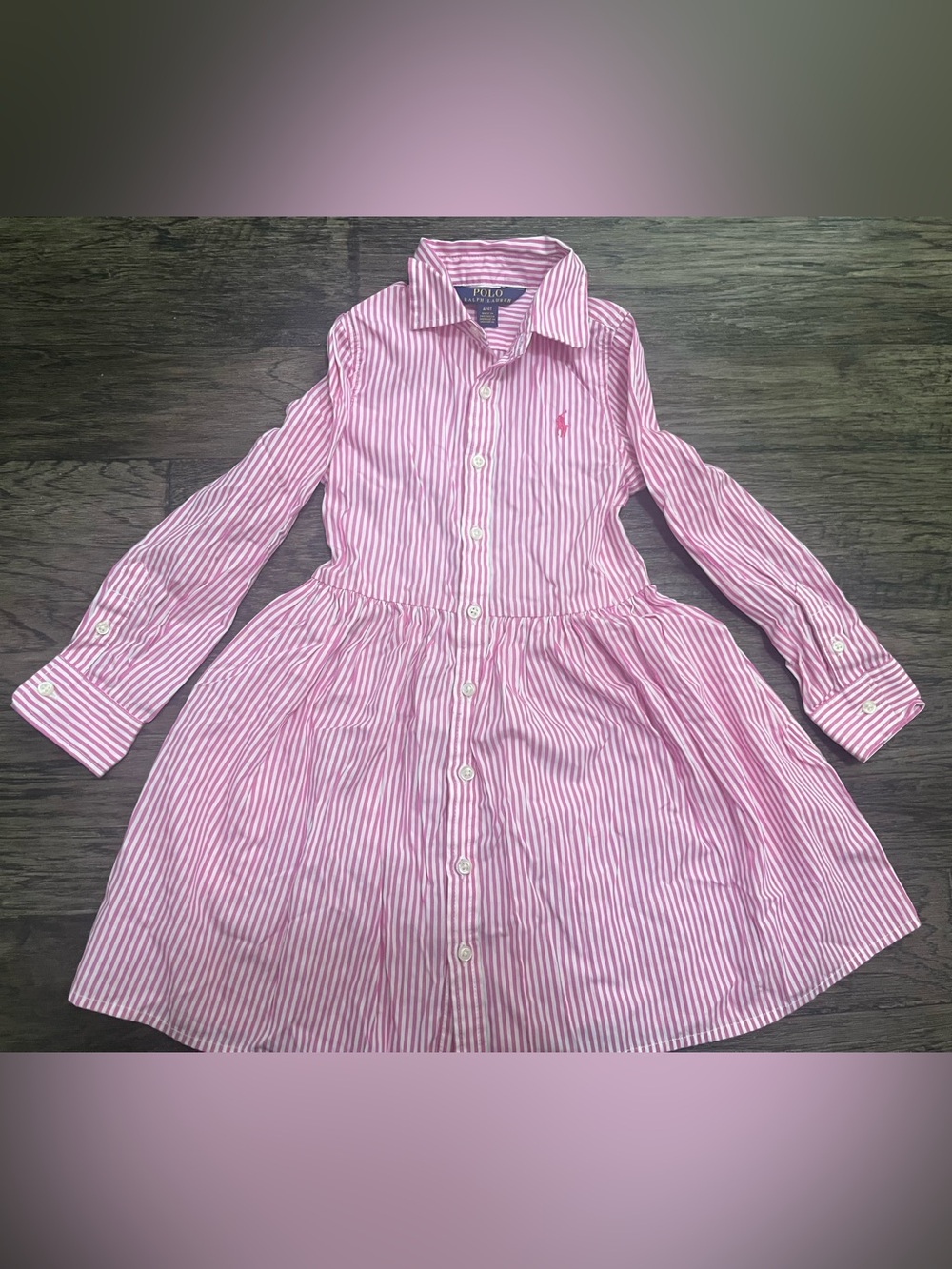 Polo by Ralph Lauren Pink and White Striped Button-Front Girls Dress